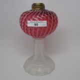 #1 stand lamp in Sheldon Swirl pattern, cranberry opal, font with frosted s