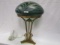 Wonderful hammered Arts & Crafts Mushroon lamp w/ Loetz shade on a 10