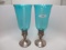 Pair of hurricane candle lamps w/ sterling weighted bases