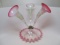 Early cranberry opal 3 lily art glass epergne.