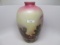 Hand painted Sheepherder scenic vase on milk glass. attrib to Bristol glass
