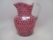 Victorian opalescent cranberry opal Windows water pitcher. crimped try corn