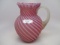Victorian opalescent cranberry satin opal reverse swirl water pitcher w cri
