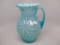 Victorian Opalescent blue opal Poinsettia water pitcher w crimped top
