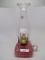 Victorian Opalescent cranberry opal Snowflake Finger lamp w/ old chimney &