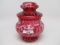 Fenton / LG Wright cranberry opal Daisy & Fern 8â€ covered jar