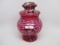 Fenton / LG Wright cranberry opal Daisy & Fern 11â€ covered jar