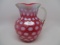 Victorian opalescent Cranberry opal Coin Dot water pitcher w square top