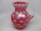 Victorian opalescent Cranberry opal Coin Dot water pitcher w/ crimped top