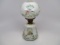 Victorian milk glass decorated miniature oil lamp