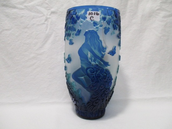 Chris Carpenter Pilgrim Glass 9" Cameo Vase "Pretty as a Peacock" 3 Layers