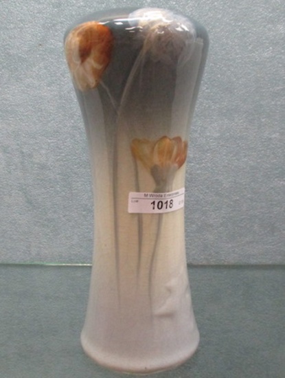 Weller 9"  rolled rim Etna floral vase w/ embossed Poppy.