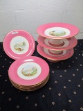 Set of 6 and set of 3 pedestal cake plate w/ various waterfront scenes. Ver