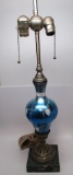 Art Glass Hanging Heart table lamp base, attire to Quezal - GREAT COLOR!