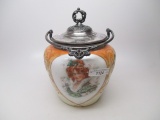 Victorian portrait art glass biscuit jar