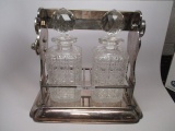 Victorian silver plate tantalus 2 bottle liquor set