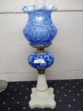 LG Wright blue opal Daisy & Fern lamp w/ matching shade