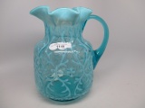 Victorian opalescent blue opal Spanish Lace water pitcher