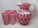 Fenton cranberry opalescent Coin Spot 5 pc water set w/ ice lip