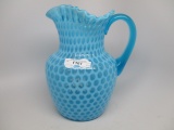 Victorian opalescent blue opal Windows water pitcher