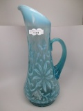 Victorian opalescent blue opal Poinsettia tankard- reeded handle