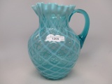 Victorian opalescent blue opal Lattice water pitcher w/ crimped top