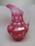 Victorian opalescent Cranberry opal Coin Dot ringneck water pitcher