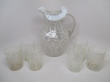 Victorian opalescent french opal Spanish Lace 7pc water set.
