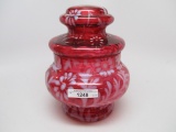 Fenton / LG Wright cranberry opal Daisy & Fern 8â€ covered jar