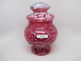 Fenton / LG Wright cranberry opal Daisy & Fern 11â€ covered jar