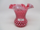 Fenton cranberry opalescent mini coin dot ruffled 7â€ vase
