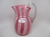 Victorian Opalescent Cranberry opal Wide Stripe 9.5â€ water pitcher- Phoen
