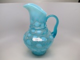 Victorian opalescent blue opal Coin Dot ringneck ( 3 tier) water pitcher