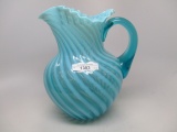 Victorian Opalescent blue opal Swirl water pitcher w crimped top