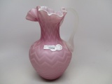 Victorian MOP satin glass Herringbone water pitcher