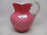 Victorian Pink cased Diamond Quilt water pitcher attrib to Consolidated gla