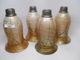 Set of 4 Quezal threaded art glass shades- selling as set