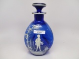 Mary Gregory cobalt pinched decanter with matching stopper