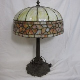 Paneled slag table lamp w/ 16â€ shade. Circa 1930â€™s needs re-wired, acor