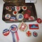 Box of Political pins and buttons