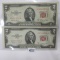 2 1953 $2 US notes