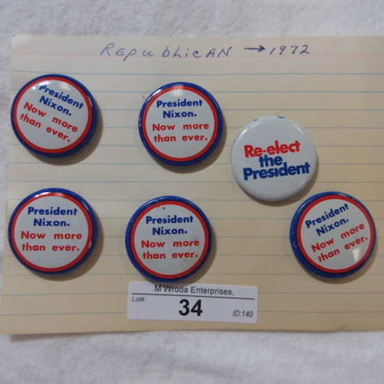 6 1972 Nixon political buttons