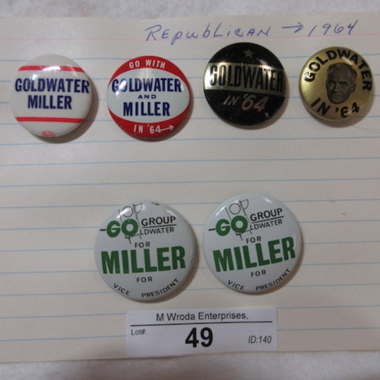 6 1964 political buttons