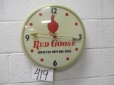 Red Goose Shoes lighted clock. Not Working but lights up. small damage to b