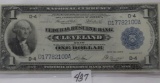 1914 National Currency $1 Cleveland Ohio blue seal