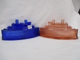 2 Battleship candy containers pink blue USS Maine