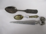2 Comm Spoons & Buffalo Pewter letter opener Pan Am Expo 1901