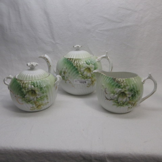 RS Prussia  floral 3 pc teaset w/ lily decor