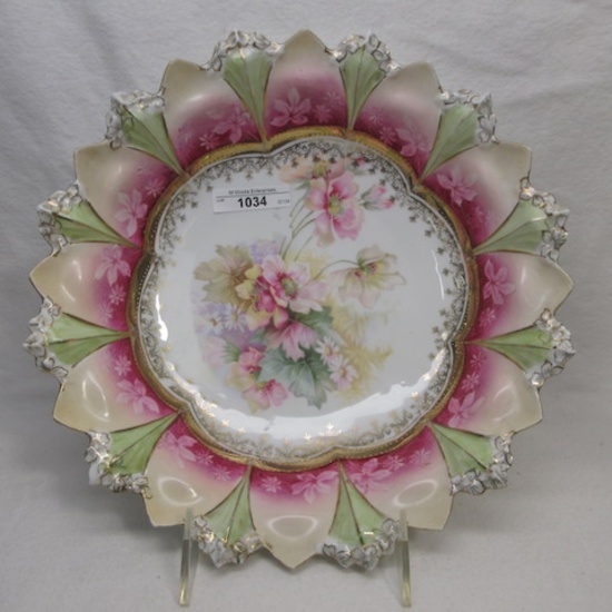 UM RS Prussia 10.5" sawtooth mold floral bowl w/ wild roses