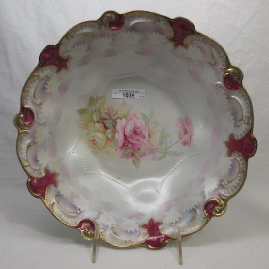 RS Prussia 11" satin finish floral bowl w/ soft roses decor